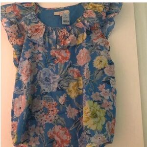 Ann Taylor Loft Summer Ruffle Flower Top MP Lovely Print NWT Dress Up Your Look